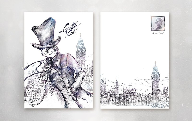 Good Meow Hand-painted Postcard-Misty London/Sherlock Cat - Cards & Postcards - Paper 