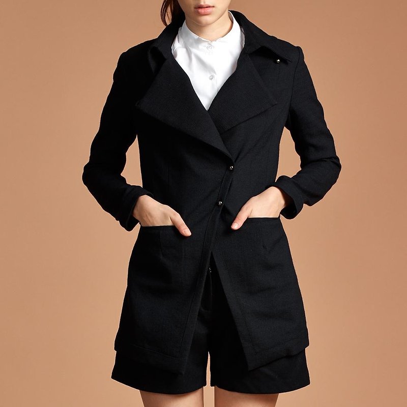 Clearance product-wool interlaced military coat - เสื้อแจ็คเก็ต - วัสดุอื่นๆ สีดำ