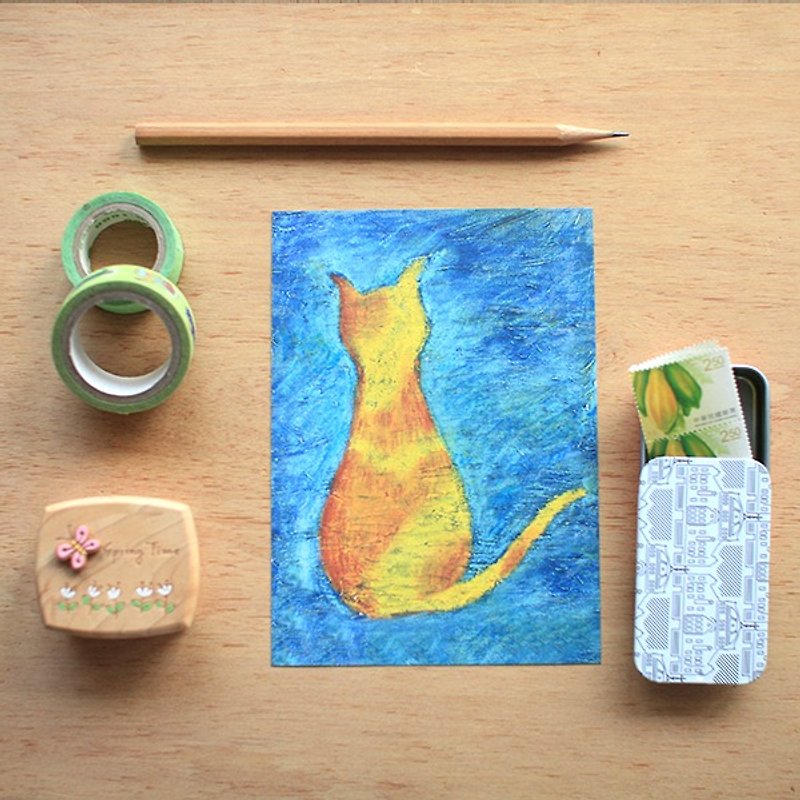 Postcard ∣ Cat Tail - การ์ด/โปสการ์ด - กระดาษ สีน้ำเงิน