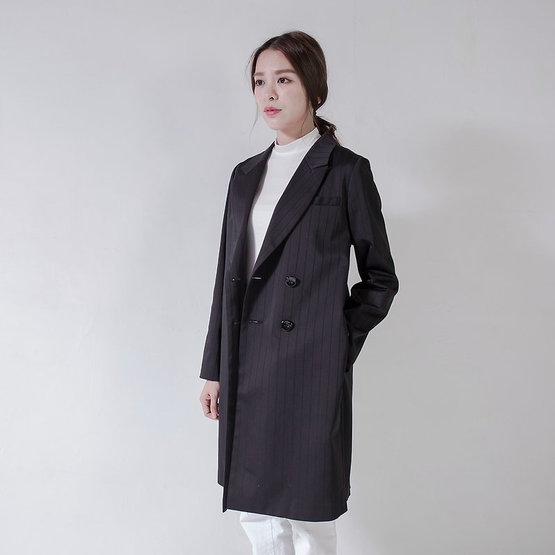 SUMI Suit Long double-breasted black suit jacket _5AF202_ Ruled - Women's Blazers & Trench Coats - Paper Black