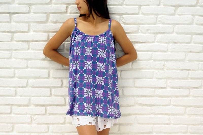 Hand print flare camisole tops <quilt Purple> - Women's Vests - Other Materials Purple