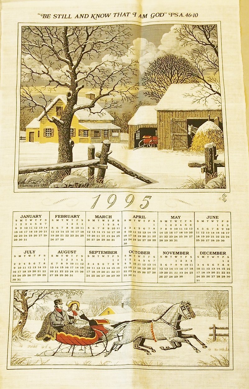 The United States early 1995 cloth calendar snow snow snowing - Wall Décor - Cotton & Hemp Gray
