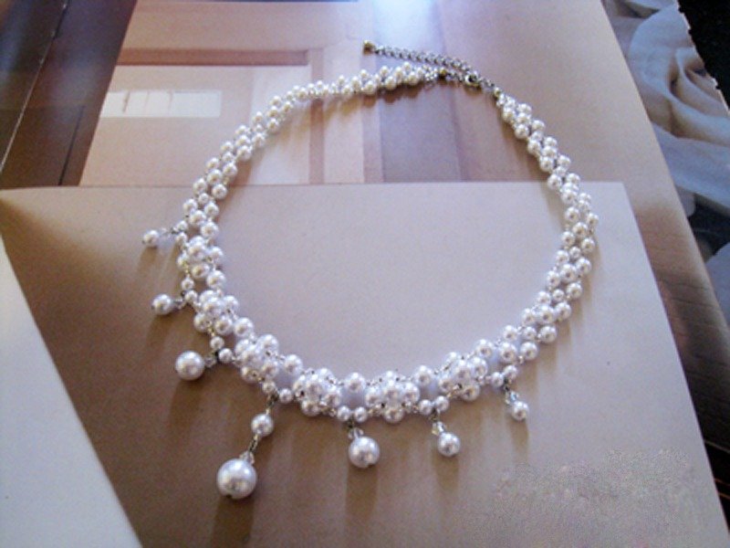 Pearl & Swarovski Crystal Choker＜PDS：White＞ - สร้อยคอ - แก้ว ขาว