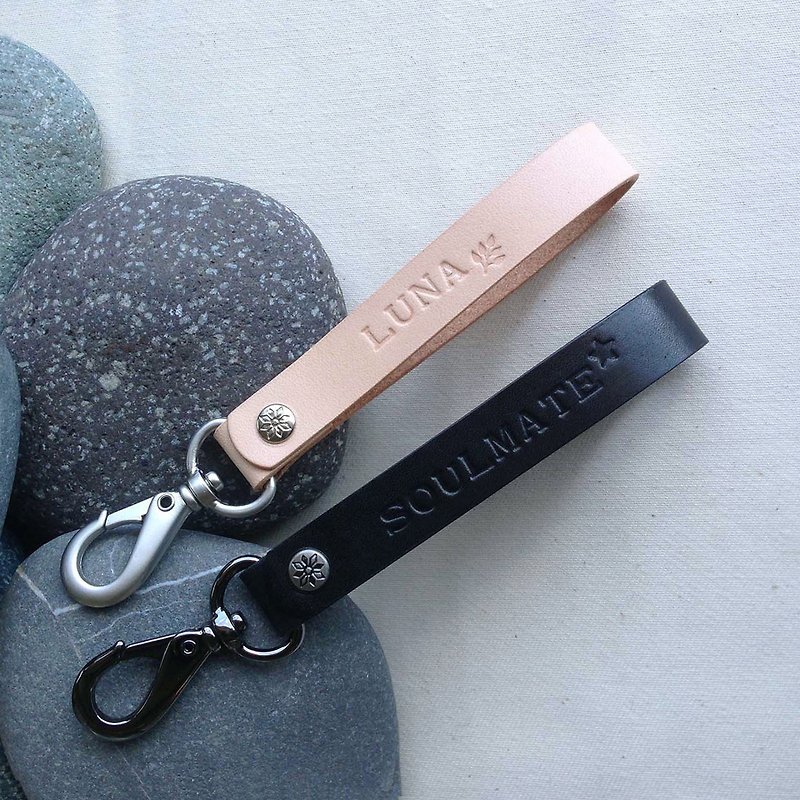 LUNA Leather Keychain/Pendant/ - Graphite Black/Moon White/Customized Gift S/2 - Keychains - Genuine Leather Black