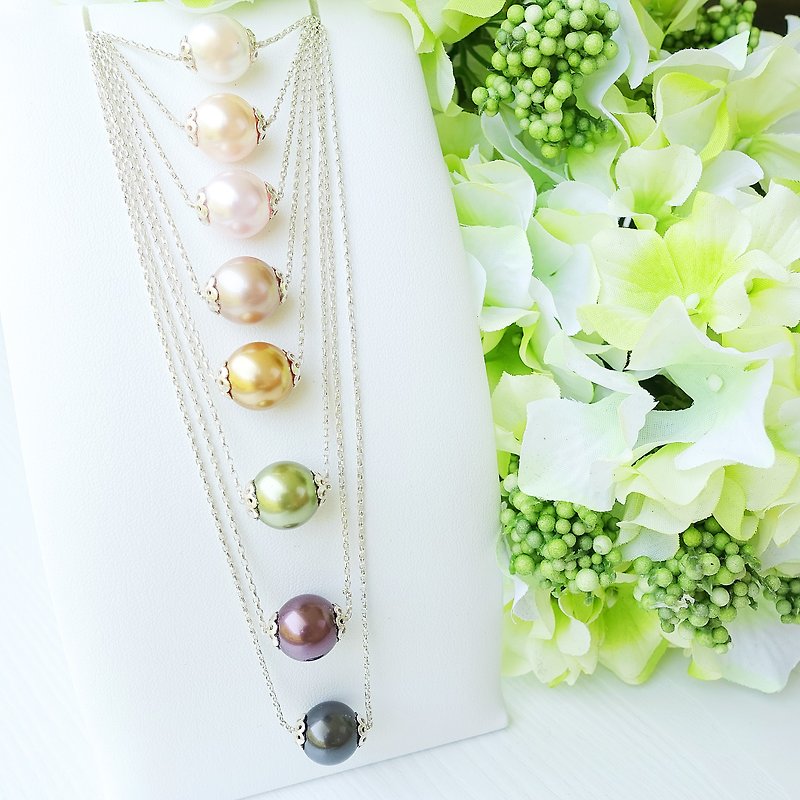 <ELEGANCE> Swarovski Pearl Silver Clavicle Necklace Chain - Necklaces - Gemstone Multicolor
