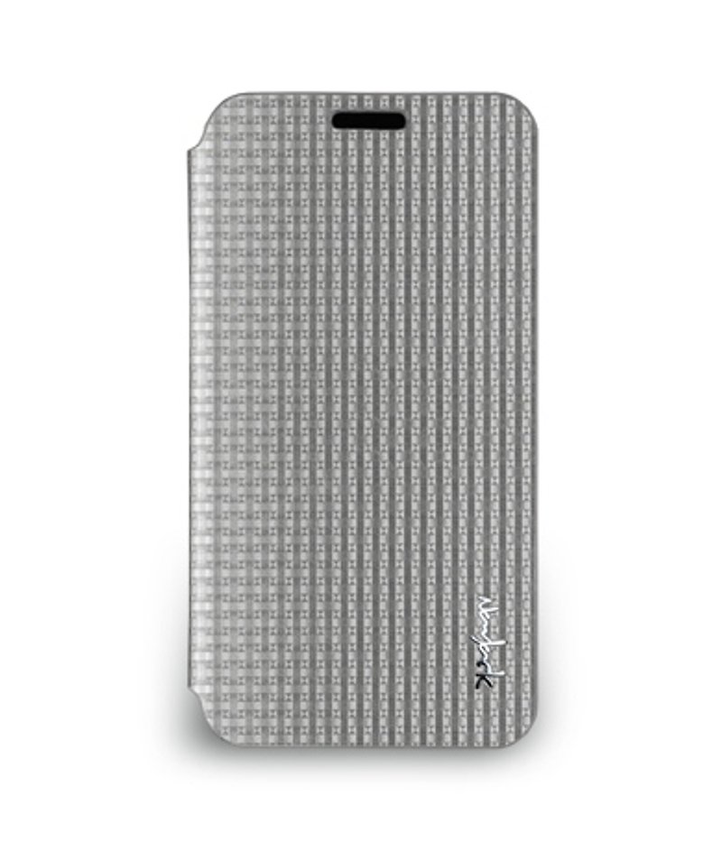 Galaxy S5 絲光格紋側翻站立式皮套- 霧鉻銀 - 其他 - 真皮 灰色