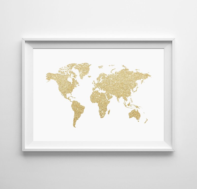 world map , 可客製化 掛畫 海報 - 壁貼/牆壁裝飾 - 紙 金色