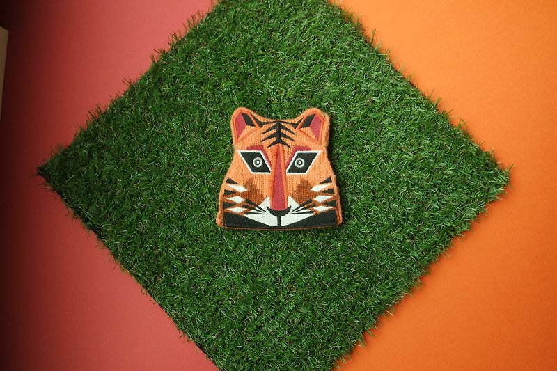 Tiger knitted embroidery coins bag - Coin Purses - Wool Orange