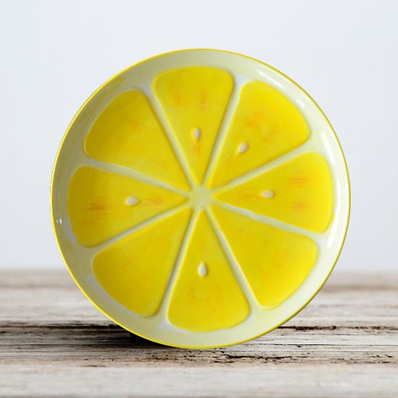 20.5センチメートル[MSA釉食器]毎日セラミックディスクセラミック彫刻黄色のレモンライムフルーツプレート - 小皿 - その他の素材 イエロー
