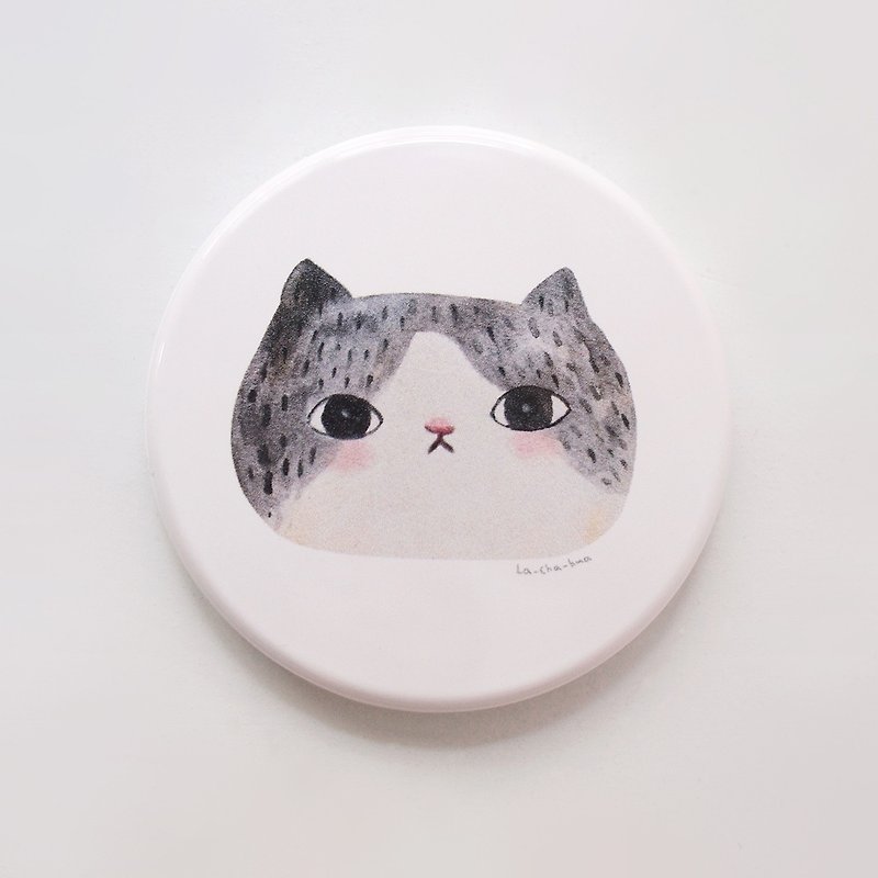 วัสดุอื่นๆ อุปกรณ์แต่งหน้า/กระจก/หวี ขาว - Small round mirror - Lala (black and white cat)