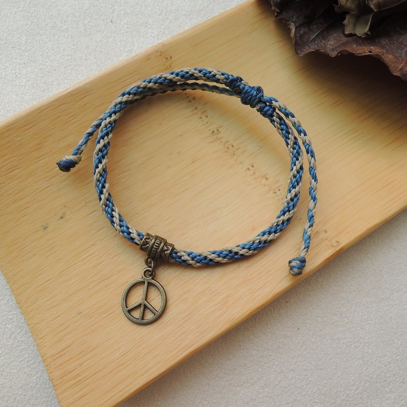 peace / Brazilian silk Wax thread bracelet - สร้อยข้อมือ - วัสดุกันนำ้ สีน้ำเงิน