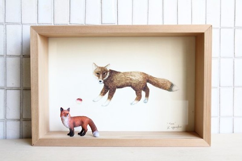 [Painting, animal AnimalPaintingCollection] Framed - Fox / small rectangular - Wall Décor - Acrylic Khaki