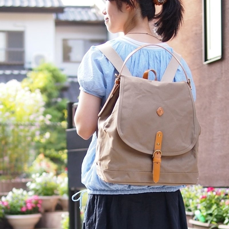 Japanese casual canvas backpack dual-use package Made in Japan by CLEDRAN - กระเป๋าเป้สะพายหลัง - ผ้าฝ้าย/ผ้าลินิน สีเทา