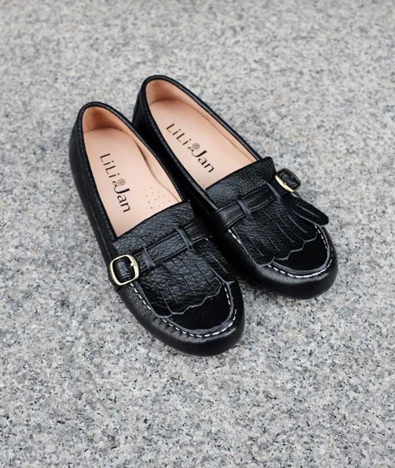 [Dad’s Beard] Two Way Mom Jumping Shoes-Retro Oil Black - รองเท้าอ็อกฟอร์ดผู้หญิง - หนังแท้ สีดำ