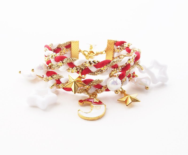 Santa Claus jewelry - Santa Claus bracelet - christmas gift - moon jewelry - red white - charm bracelet - cute bracelet - kawaii bracelet. - Bracelets - Other Materials Red