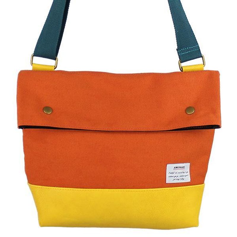 Cotton & Hemp Messenger Bags & Sling Bags Red - AMINAH-Orange Canvas Side Backpack【am-0272】