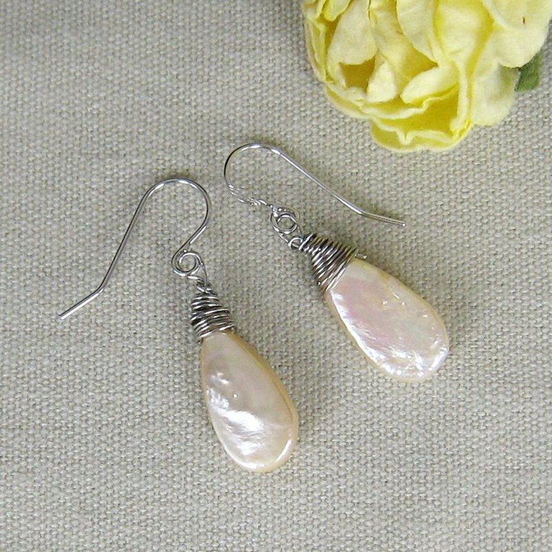 925 sterling silver freshwater pearl earrings - Earrings & Clip-ons - Pearl White