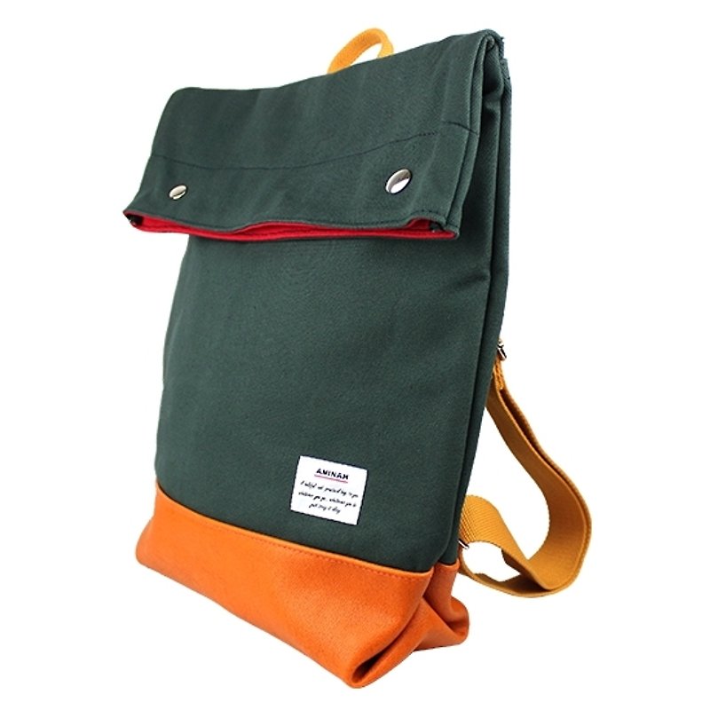 AMINAH-Dark Green Canvas Backpack【am-0271】 - Backpacks - Cotton & Hemp 