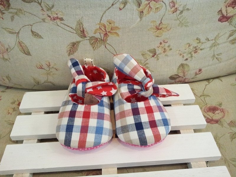 Vintage Fine Check (B baby toddler shoes (12cm) - รองเท้าเด็ก - วัสดุอื่นๆ สีน้ำเงิน