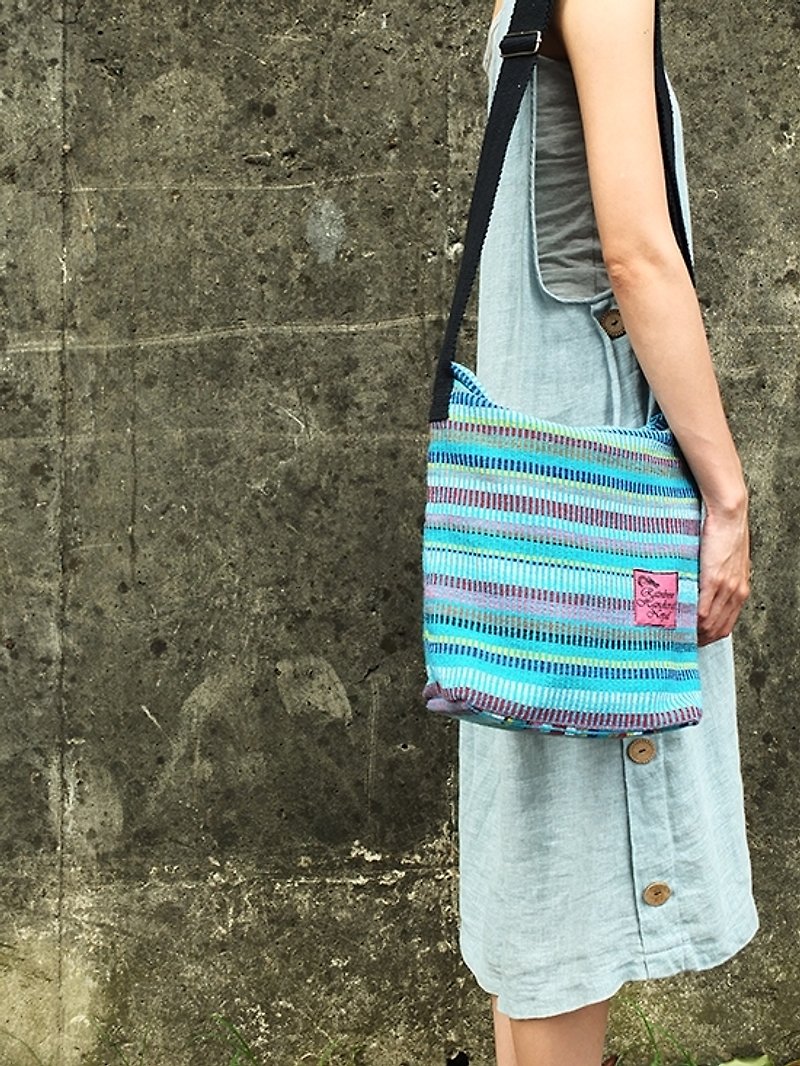 全台獨家 手工編織 尼泊爾RHN側背包 水藍色 - 側背包/斜孭袋 - 棉．麻 藍色