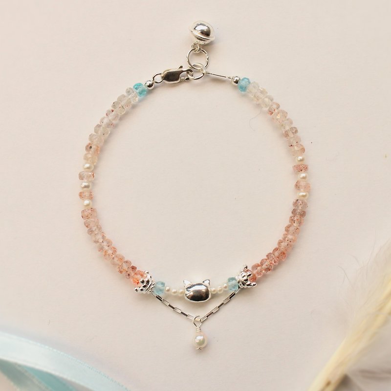 Journal Chunkun / meow cat, sun stone, pearl, sterling silver bracelets bracelet - Bracelets - Other Materials Orange
