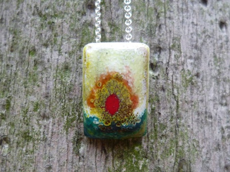 Sea View Sunset // Enamel on 999 Fine Silver Pendant - Necklaces - Other Metals Multicolor