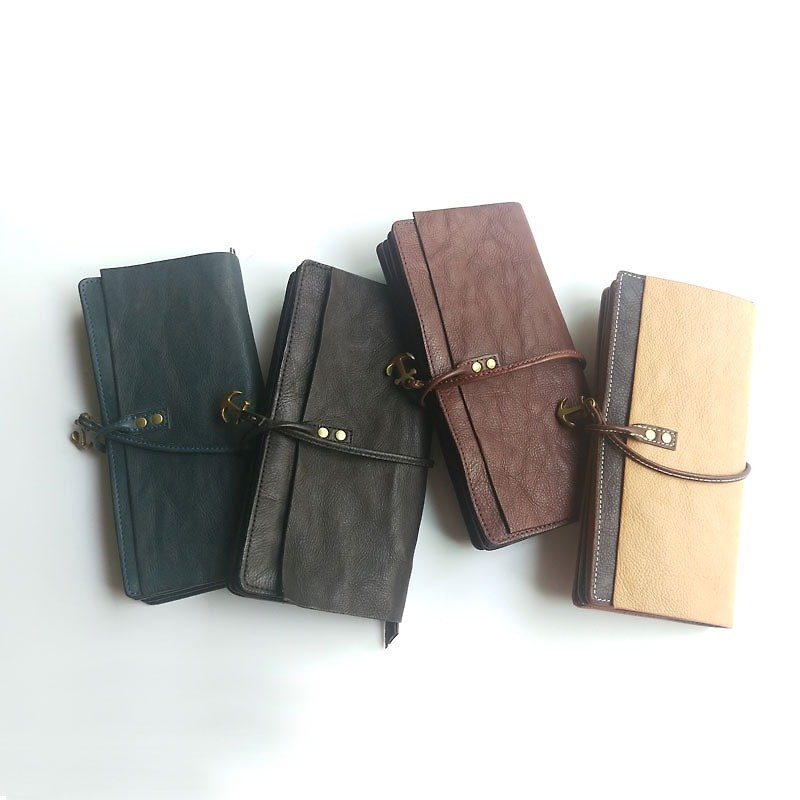 Long clip brown leather envelope leather wallet plant rub roping Japanese sacred groves company Damasquina - Wallets - Genuine Leather Multicolor