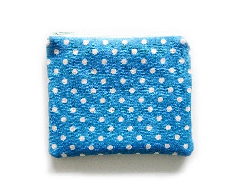 Zipper bag / coin purse / mobile phone case double-sided water blue water jade dotted stripes - กระเป๋าใส่เหรียญ - วัสดุอื่นๆ สีน้ำเงิน