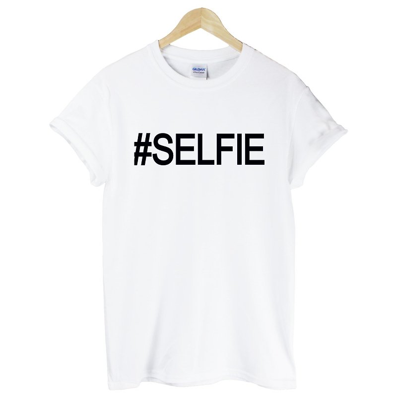 Hashtag Selfie Short Sleeve T-Shirt-2 Color Selfie Text Design Wen Qing - เสื้อยืดผู้ชาย - วัสดุอื่นๆ หลากหลายสี