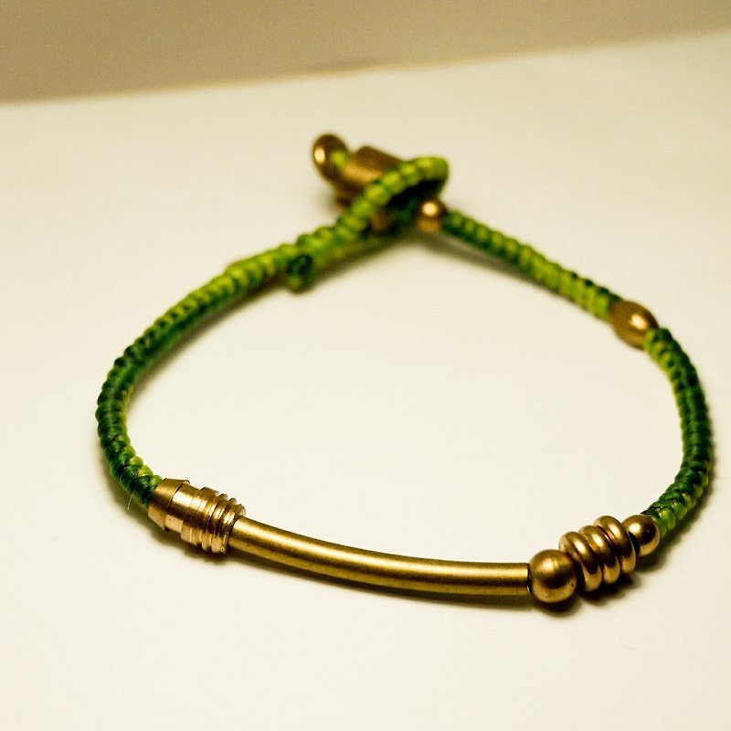 Photosynthesis. Simple color series ◆ Sugar Nok ◆ hand-knitted wax cord bracelet brass - สร้อยข้อมือ - วัสดุกันนำ้ สีเขียว