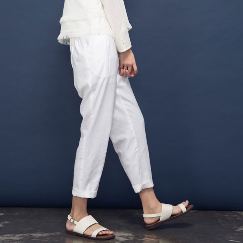 Plain white sand stroll Drawstring Pants - White - Women's Pants - Other Materials White