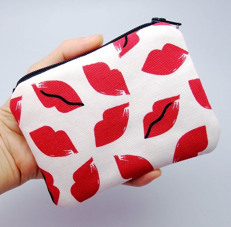 Zipper pouch / coin purse (padded) (ZS-29) - กระเป๋าใส่เหรียญ - ผ้าฝ้าย/ผ้าลินิน สีแดง