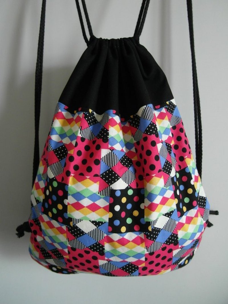 ~ M + Bear ~ Vintage Drawstring Backpack (Vintage Carnival retro plaid) - Messenger Bags & Sling Bags - Other Materials Multicolor