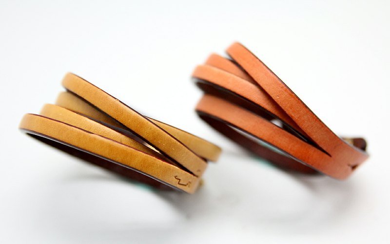 Double Wrap leather bracelet (1.2cm) - Earth Series - สร้อยข้อมือ - หนังแท้ 