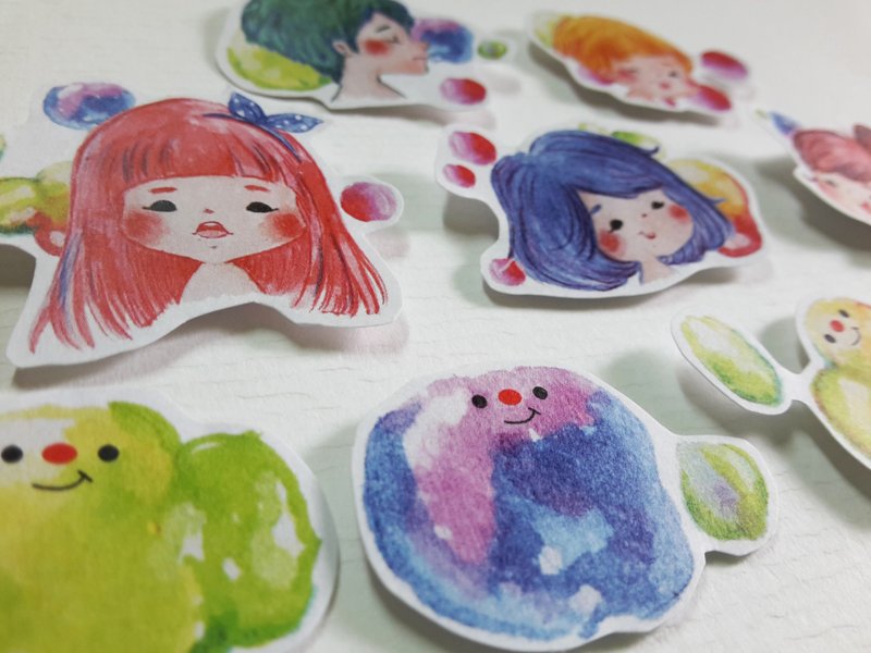 Boy and Girl Stickers (IX into a group) - สติกเกอร์ - กระดาษ สีน้ำเงิน