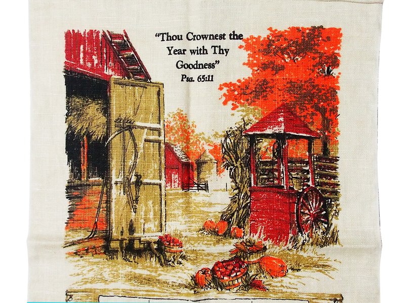 1970年アメリカの初期布カレンダー・ゴッドネス - ウォールデコ・壁紙 - コットン・麻 オレンジ