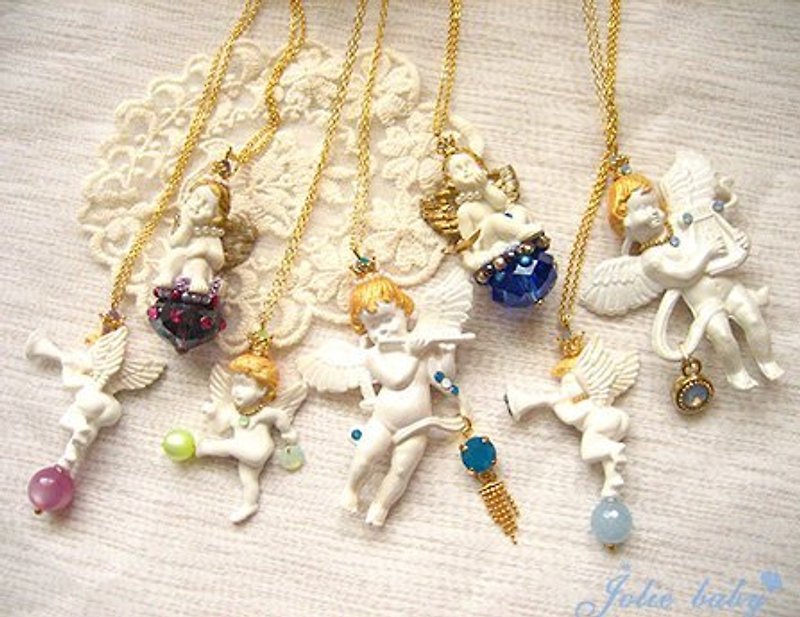 [Jolie baby] 天使の樂章---皇冠彩繪天使水晶鑲鑽天然石項鍊 - ネックレス - その他の素材 