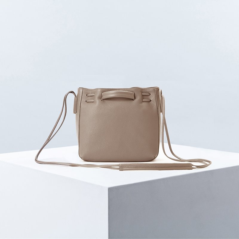 Clyde Cloud XS Leather Bucket Bag in Mushroom Color - Messenger Bags & Sling Bags - Genuine Leather Khaki