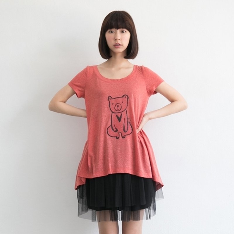 [Xu Xu children] Summer how so red hot series _ black bear - Women's T-Shirts - Other Materials Red