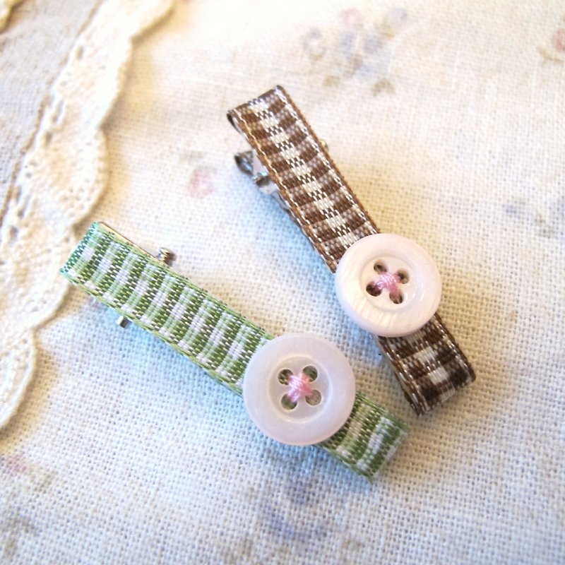 Plaid & buttons - baby hairpin groups (2 in) - Bibs - Other Metals Multicolor