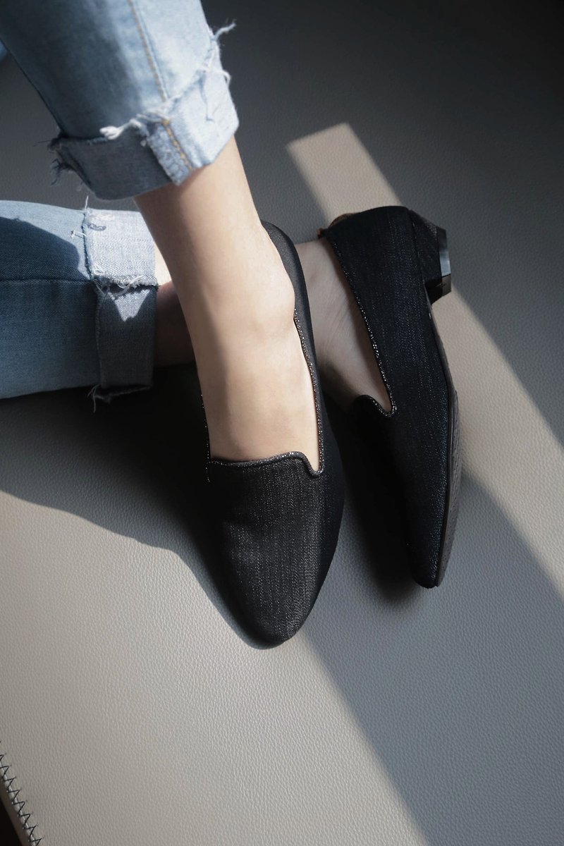 Denim Black (Personal Black) Heeled Loafers Denim Loafers | WL - Women's Oxford Shoes - Cotton & Hemp Black