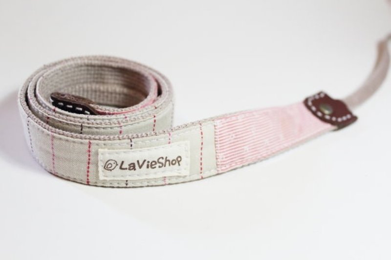 Colorful Striped Embroidery (Khaki pink) 25mm Handmade Camera strap GF/NEX/DLSR/ - กล้อง - ผ้าฝ้าย/ผ้าลินิน สึชมพู