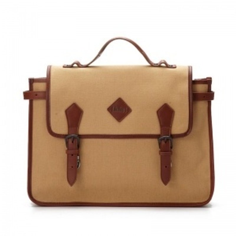 New Vintage New Classic English Retro Bag - Khaki Waterproof Canvas x Coffee Cowhide Bag / Handbag / Backpack - Handbags & Totes - Genuine Leather Khaki