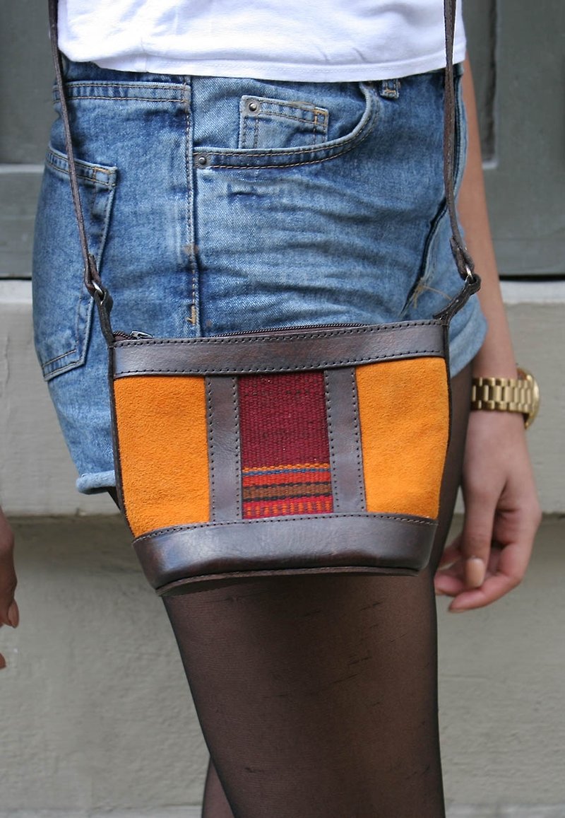 Mini flannelette shoulder bag mustard - Messenger Bags & Sling Bags - Genuine Leather Orange