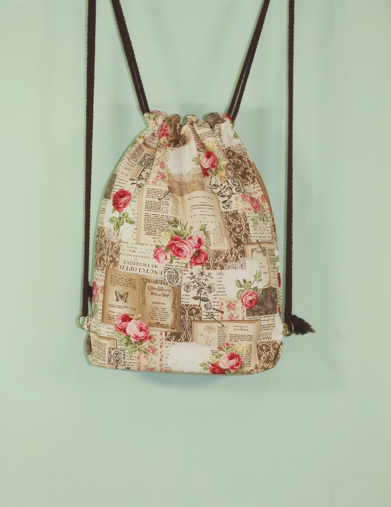 Champagne Rose Romantic Bunched Backpack - Drawstring Bags - Cotton & Hemp Multicolor