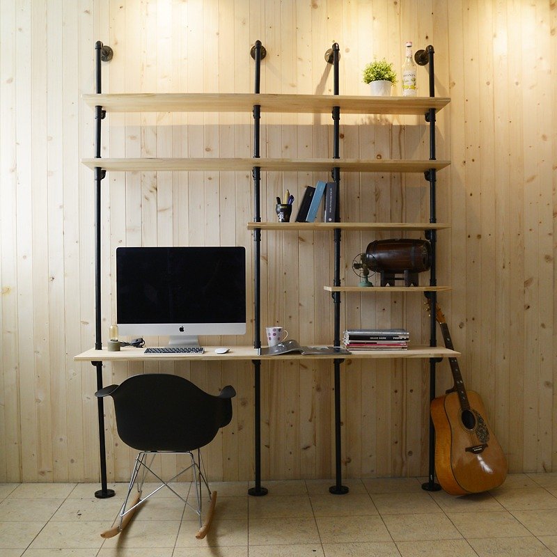 Retro style light industrial plumbing desk/multifunctional combined bookshelf desk/shelf - ชั้นวางหนังสือ - โลหะ สีทอง