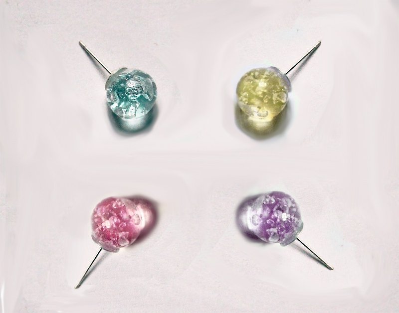 △ 小清新玻璃球耳環 －晶瑩水亮Q果凍 －可選顏色 - 耳環/耳夾 - 玻璃 藍色