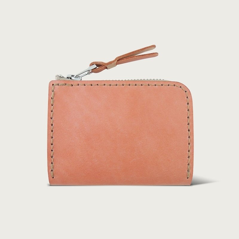 LINTZAN ”真皮手工縫製“ 拉鍊短夾 / 零錢包 / 皮夾 -- 粉玫色 - กระเป๋าสตางค์ - หนังแท้ สึชมพู