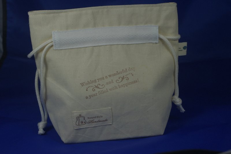 古樸的束口袋2-1       可加印英文名 自己專屬的小包包 - 化妝袋/收納袋 - 棉．麻 白色