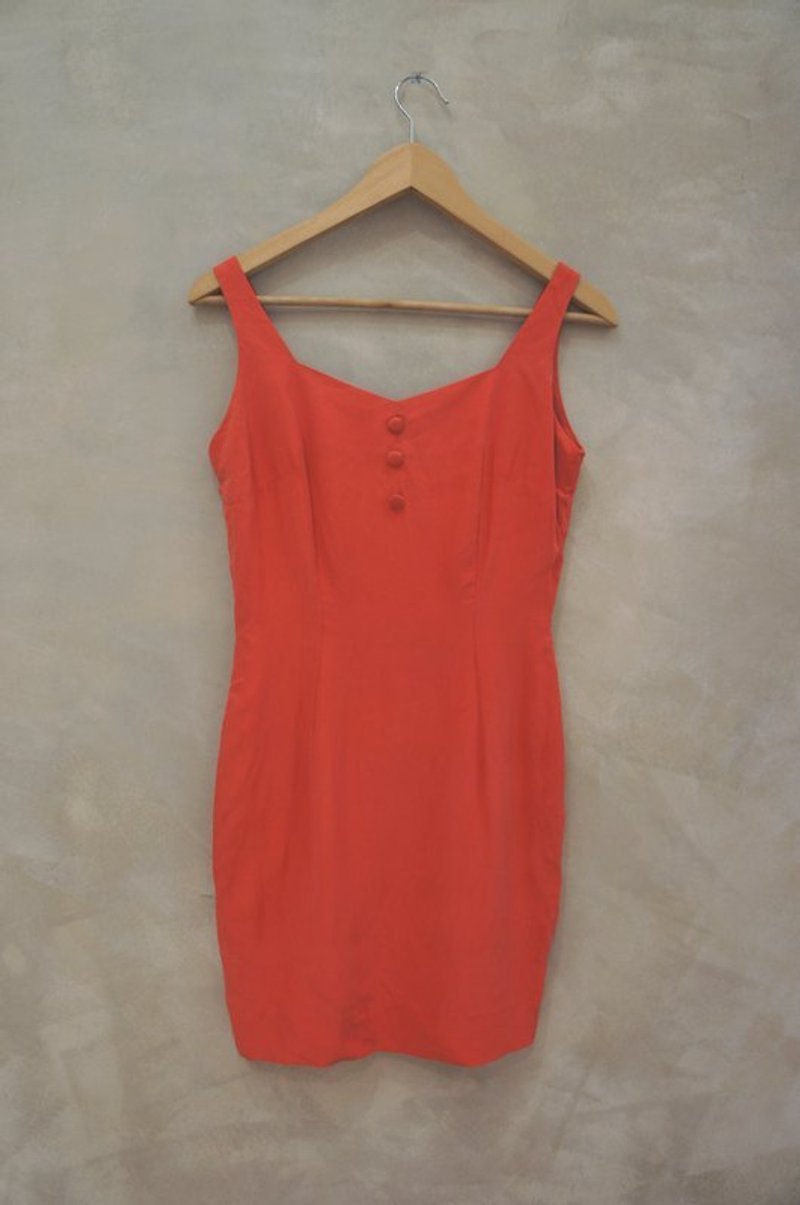 橘紅 細軟棉質 背心洋裝 Bea:Mon 古著 - ชุดเดรส - ผ้าฝ้าย/ผ้าลินิน สีแดง
